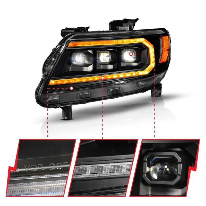 ANZO 15-22 Chevy Colorado Full LED Headlights w/ Initiation (Amber DRL) - Black Headlights ANZO