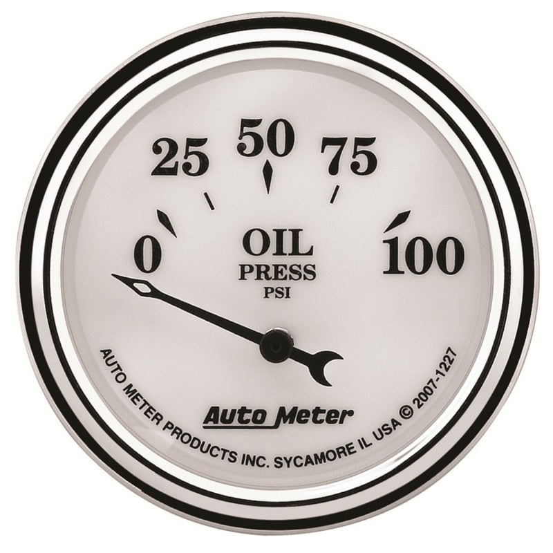 AutoMeter Gauge Oil Press 2-1/16in. 100PSI Elec Old Tyme White II Gauges AutoMeter