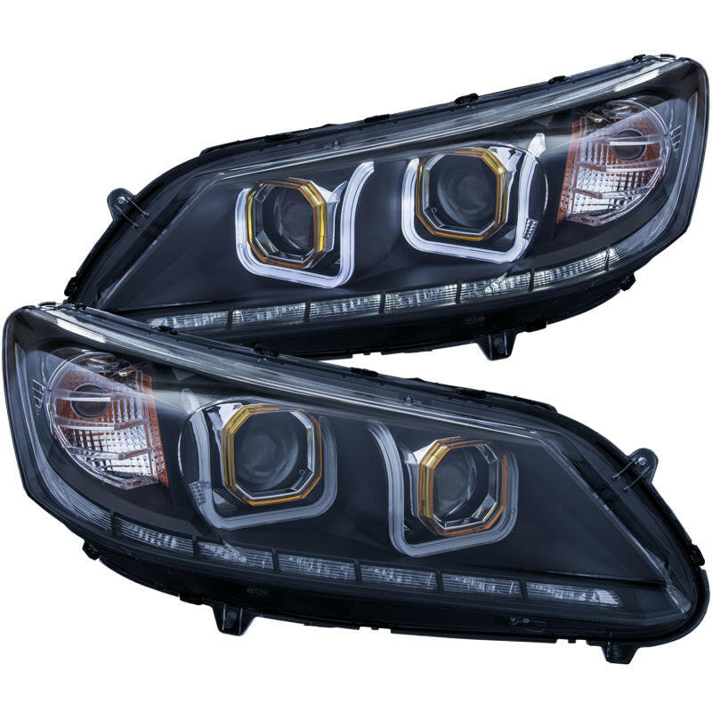 ANZO 2013-2015 Honda Accord (4dr ONLY) Projector Headlights w/ U-Bar Black Headlights ANZO