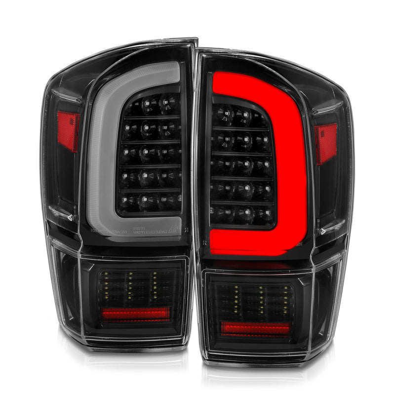 ANZO 16-21 Toyota Tacoma LED Tail Lights - w/ Light Bar Sequential Black Housing & Clear Lens Tail Lights ANZO