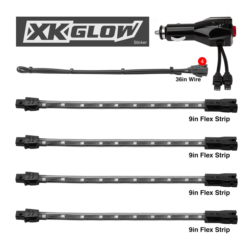 XK Glow Single Color XKGLOW UnderglowLED Accent Light Car/Truck Kit White - 4x8In Light Accessories and Wiring XKGLOW