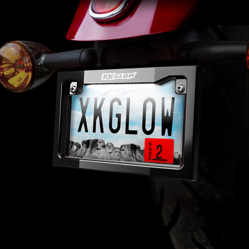 XK Glow Motorcycle License Plate Frame Light w/ White LED - Black Light Accessories and Wiring XKGLOW