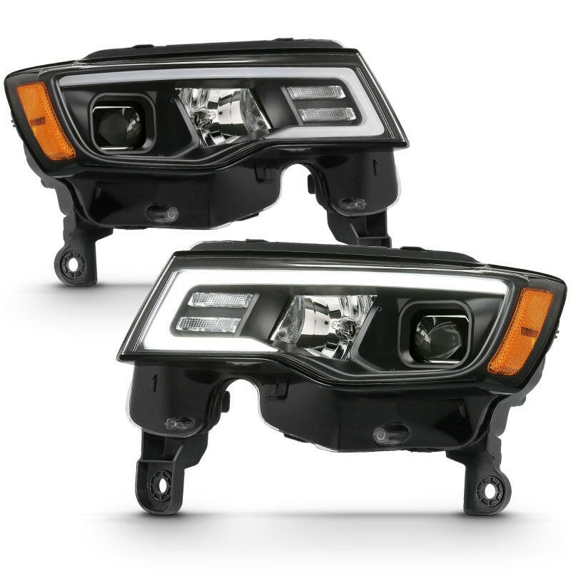 ANZO 2017-2018 Jeep Grand Cherokee Projector Headlights w/ Plank Style Switchback - Black w/ Amber Headlights ANZO