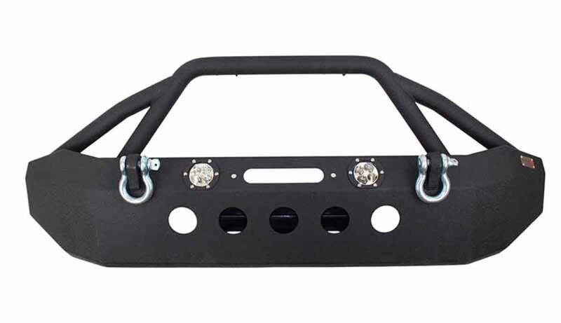 Fishbone Offroad 07-18 Jeep Wrangler Front Winch Bumper W/LEDs Full Width - Blk Texured Powdercoated Bumpers - Steel Fishbone Offroad