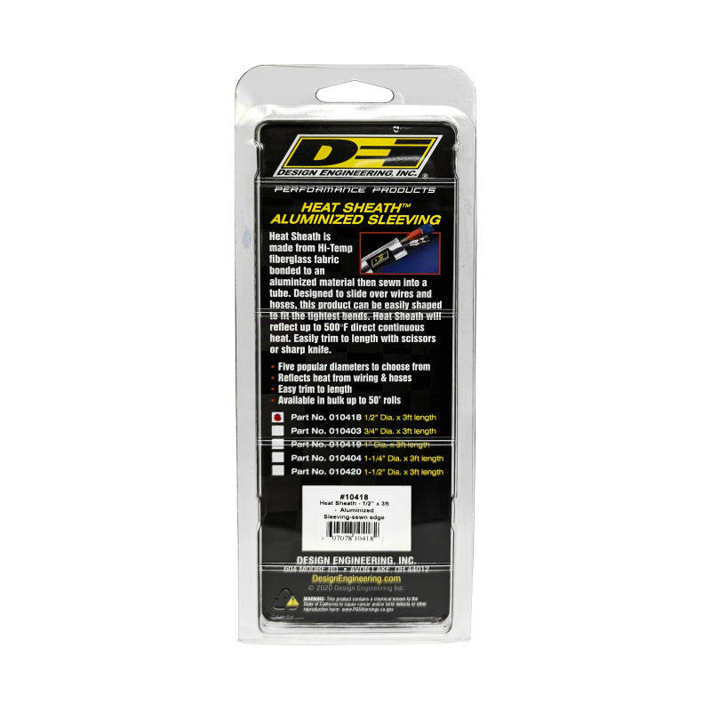 DEI Heat Sheath 1/2in I.D. x 3ft - Aluminized Sleeving - Sewn Edge Thermal Sleeves DEI