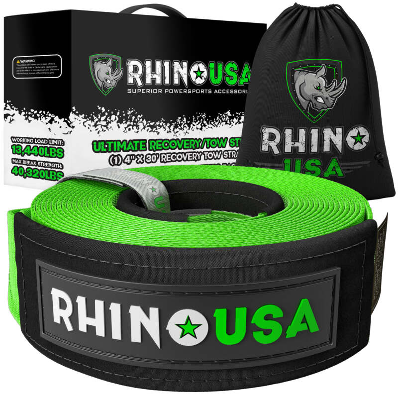 Rhino USA Recovery Tow Strap 4Inx30Ft (Green) Tow Straps Rhino USA