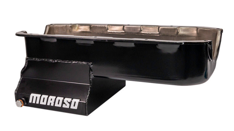 Moroso Pre-85 Chevrolet Small Block (w/Driver Side Dipstick) Wet Sump 7qt 8.25in Steel Oil Pan - Blk Oil Pans Moroso
