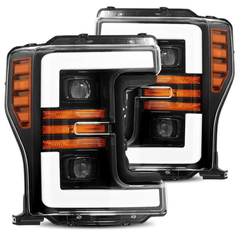 AlphaRex 17-19 Ford F-250 SD PRO-Series Proj Headlights Plank Style Black w/Activ Light/Seq Signal Headlights AlphaRex