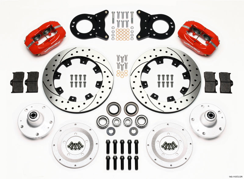 Wilwood Forged Dynalite Front Kit 12.19in Drill Red 1965-1969 Mustang Disc & Drum Spindle Big Brake Kits Wilwood