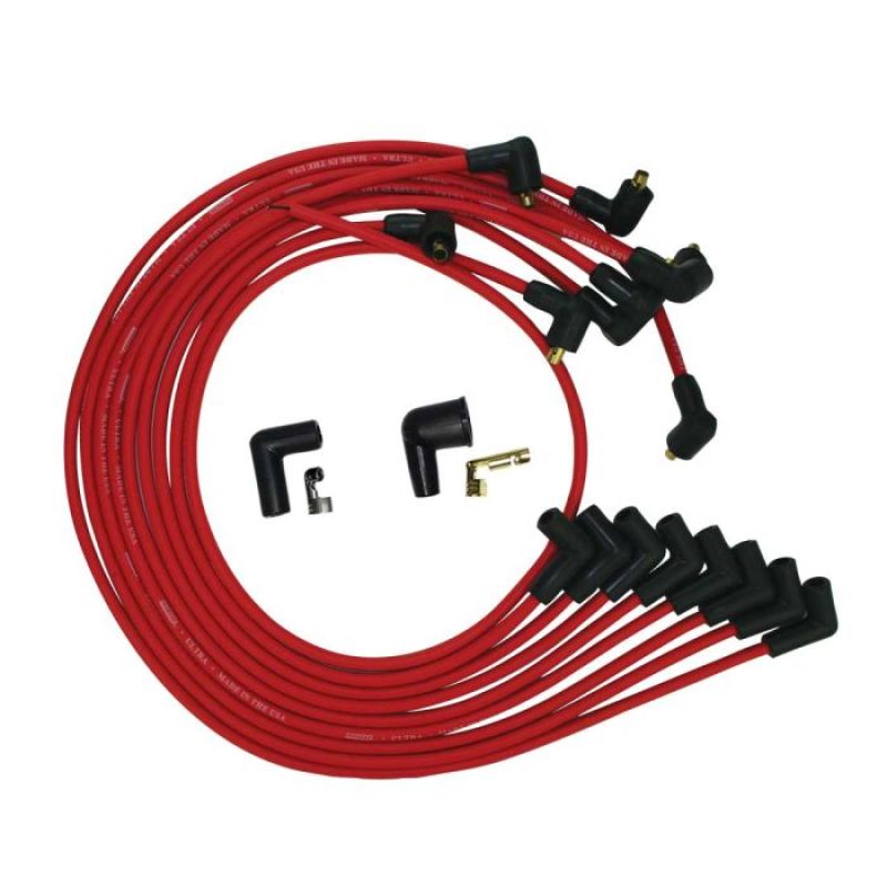 Moroso BBC Under Header 90 Deg Plug Non-HEI Ultra Spark Plug Wire Set - Red Spark Plug Wire Sets Moroso