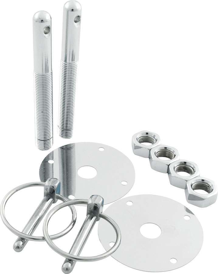 Steel Hood Pin Kit w/ 1/4in Flip-Over Clips Hood Pin Fastener Kits and Components Allstar Performance