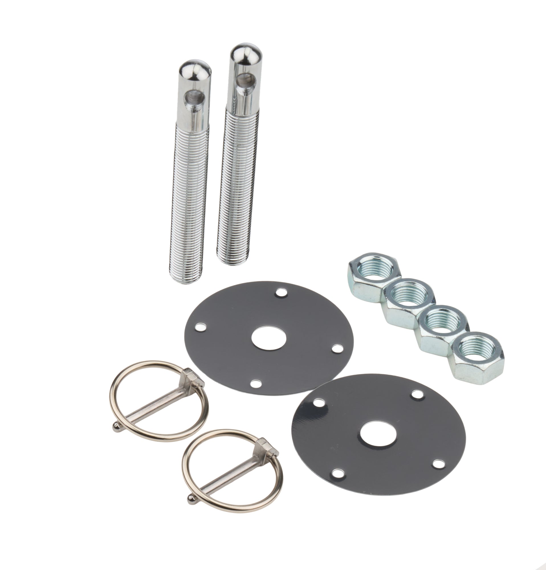 Steel Hood Pin Kit w/ 1/4in Flip-Over Clips Hood Pin Fastener Kits and Components Allstar Performance