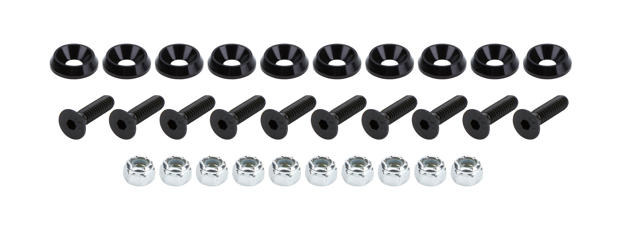 Countersunk Bolts 1/4in w/ 3/4in Washer Blk 10pk Body Fastener Kits Allstar Performance