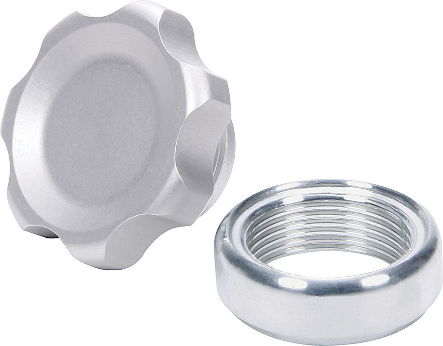 Filler Cap Silver with Weld-In Alum Bung Small Universal Caps Allstar Performance