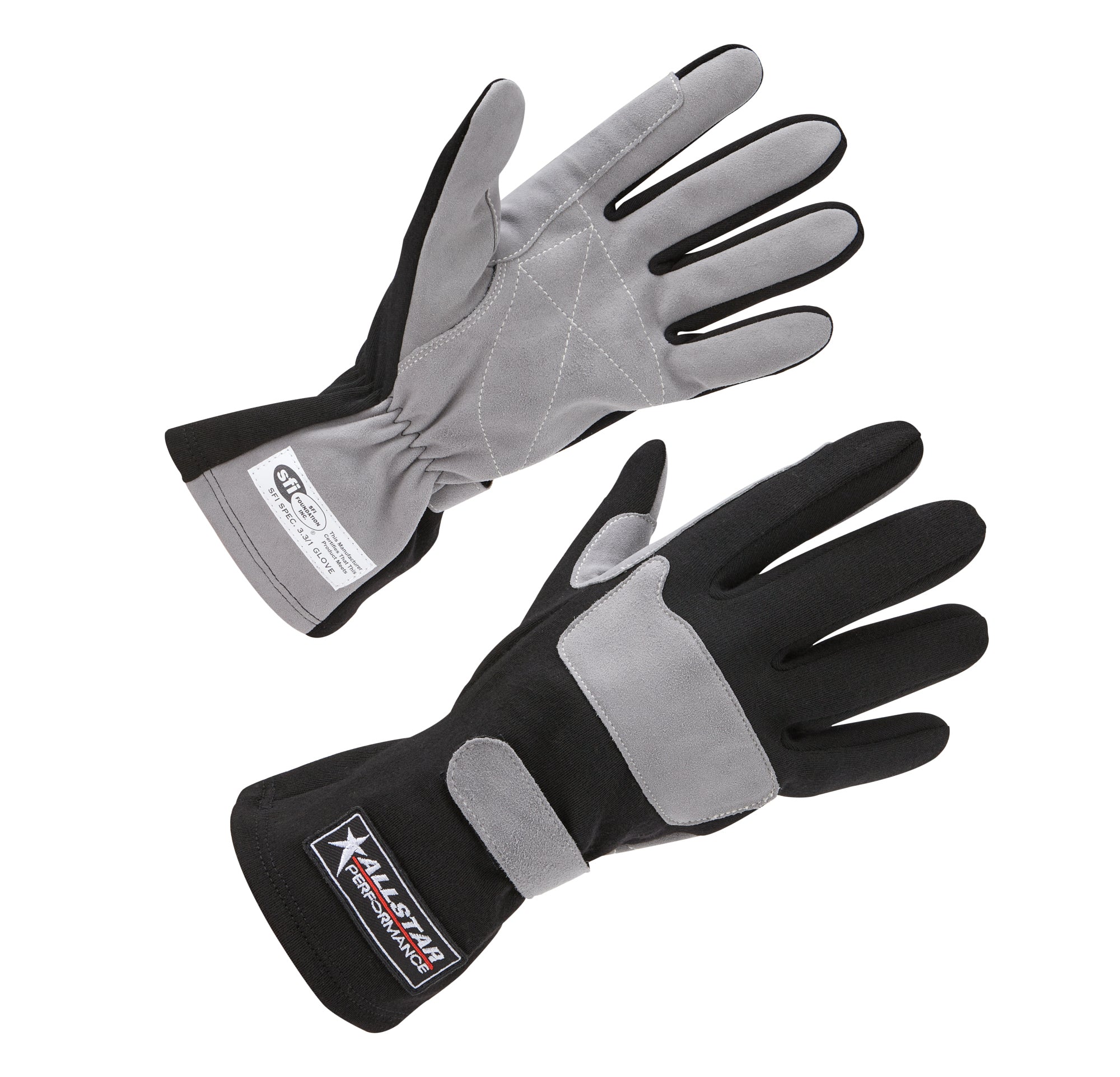 Driving Gloves SFI 3.3/1 S/L Black/Gray Large Driving Gloves Allstar Performance