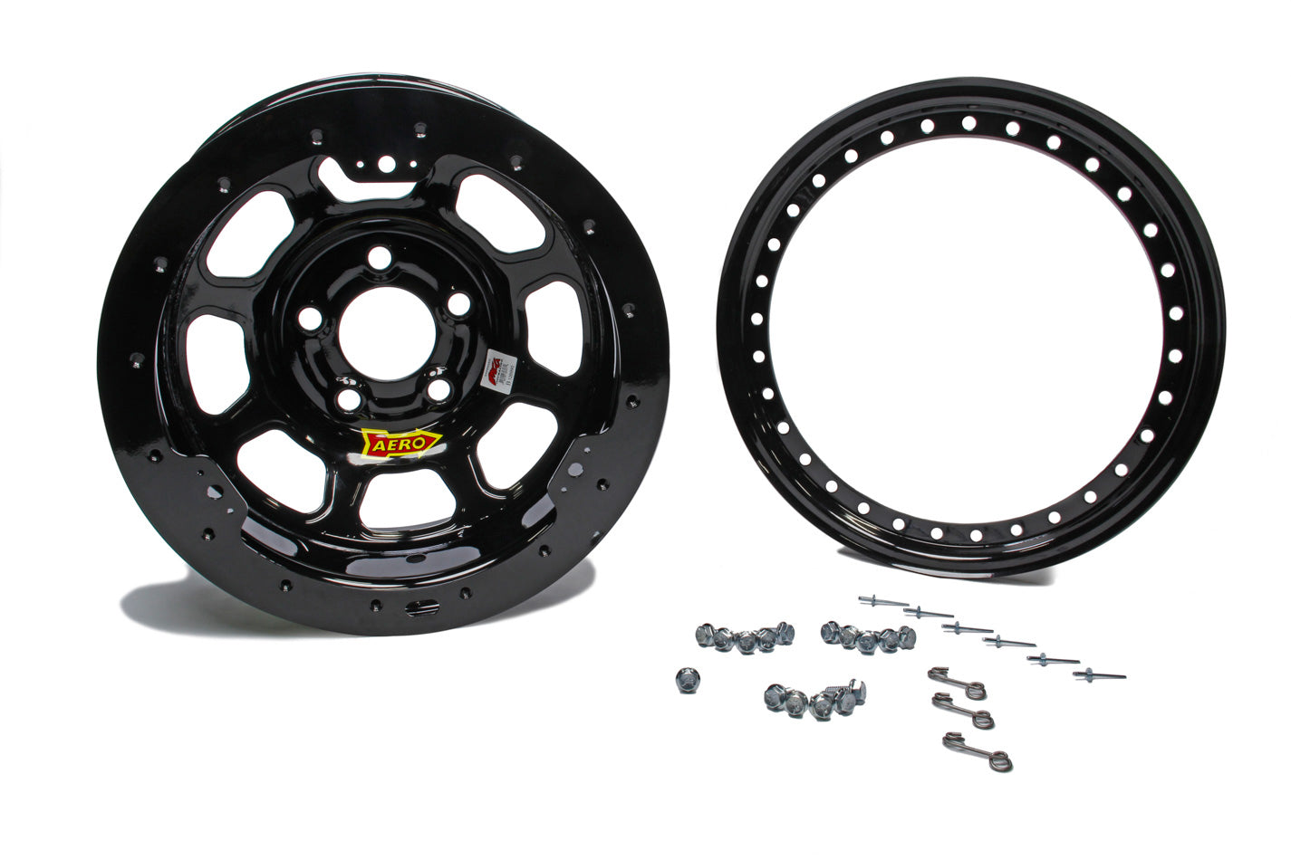 15x8 4in 5.00 Black w/ Black Ring Wheels Aero Race Wheels