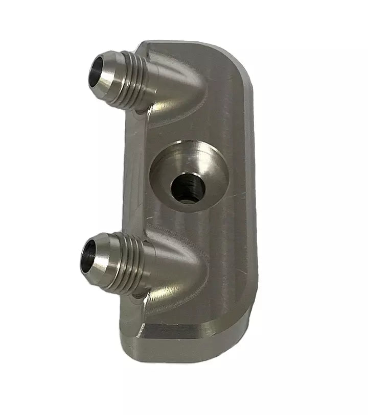 GM 6L80E Cooler Manifold Set Converts To -6 Black AN-NPT Fittings and Components Bowler Performance Transmission