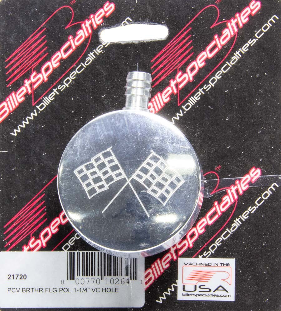 Polished PCV Breather Cross-Flags Logo Valve Cover Breathers and Components Billet Specialties