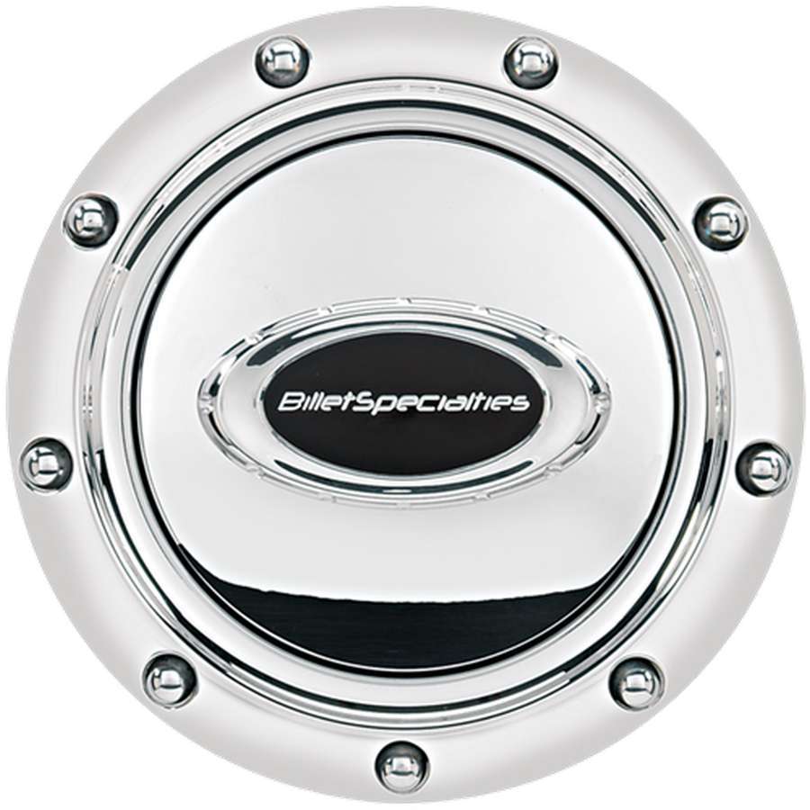 Horn Button Riveted Polished w/Black Logo Horn Buttons Billet Specialties