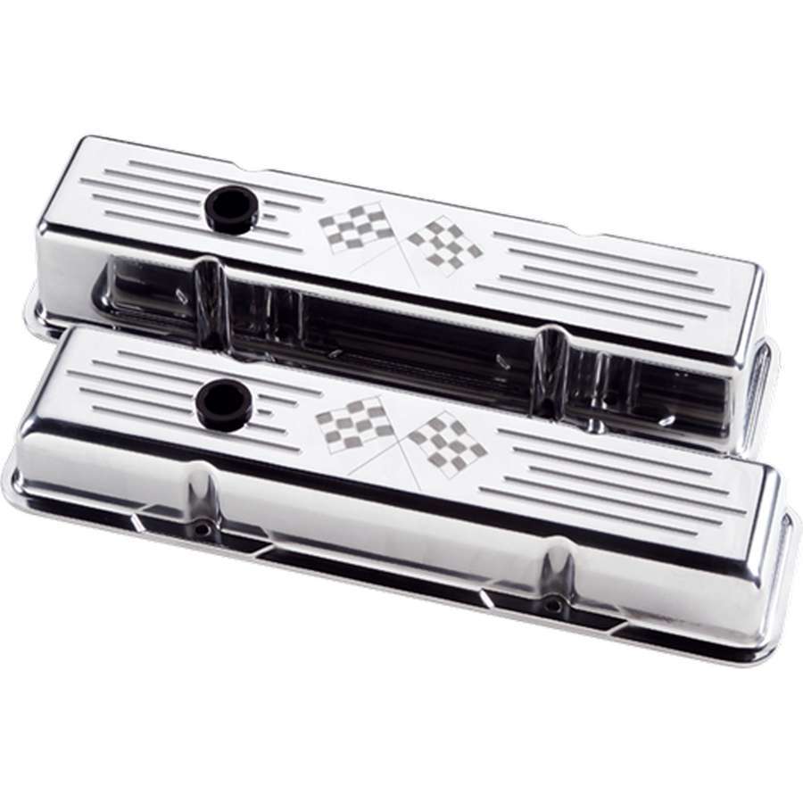 SBC Short Checkered Flag Valve Covers Valve Covers Billet Specialties