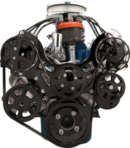 SBF Tru Trac Pulley System Black P/S & A/C Pulley Kits Billet Specialties