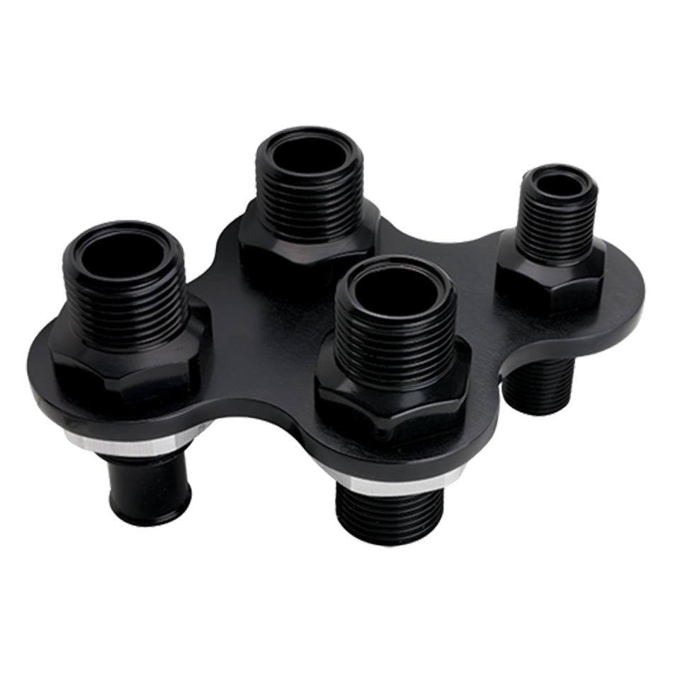 A/C & Heat Bulkhead Push On 4-Port Black AN-NPT Fittings and Components Billet Specialties