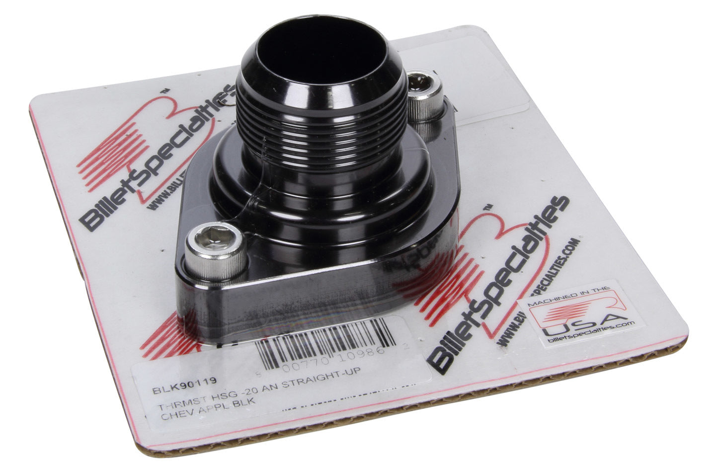 Thermostat Housing -20AN Straight Up Chevy Black Water Necks - Thermostat Housings Billet Specialties