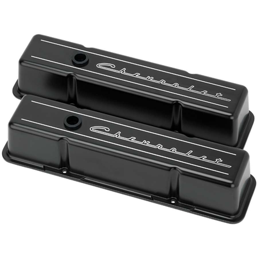 SBC Tall Valve Covers Chevrolet Script Black Valve Covers Billet Specialties