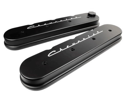 LS Series Motor Valve Co vers Blk Chevrolet Logo Valve Covers Billet Specialties