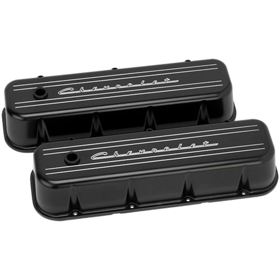 BBC Tall Valve Cover Chevrolet Script Black Valve Covers Billet Specialties
