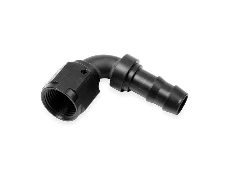 6an 90-Deg to 3/8 Male Barb Hose End - Black Hose Ends Earl's Performance