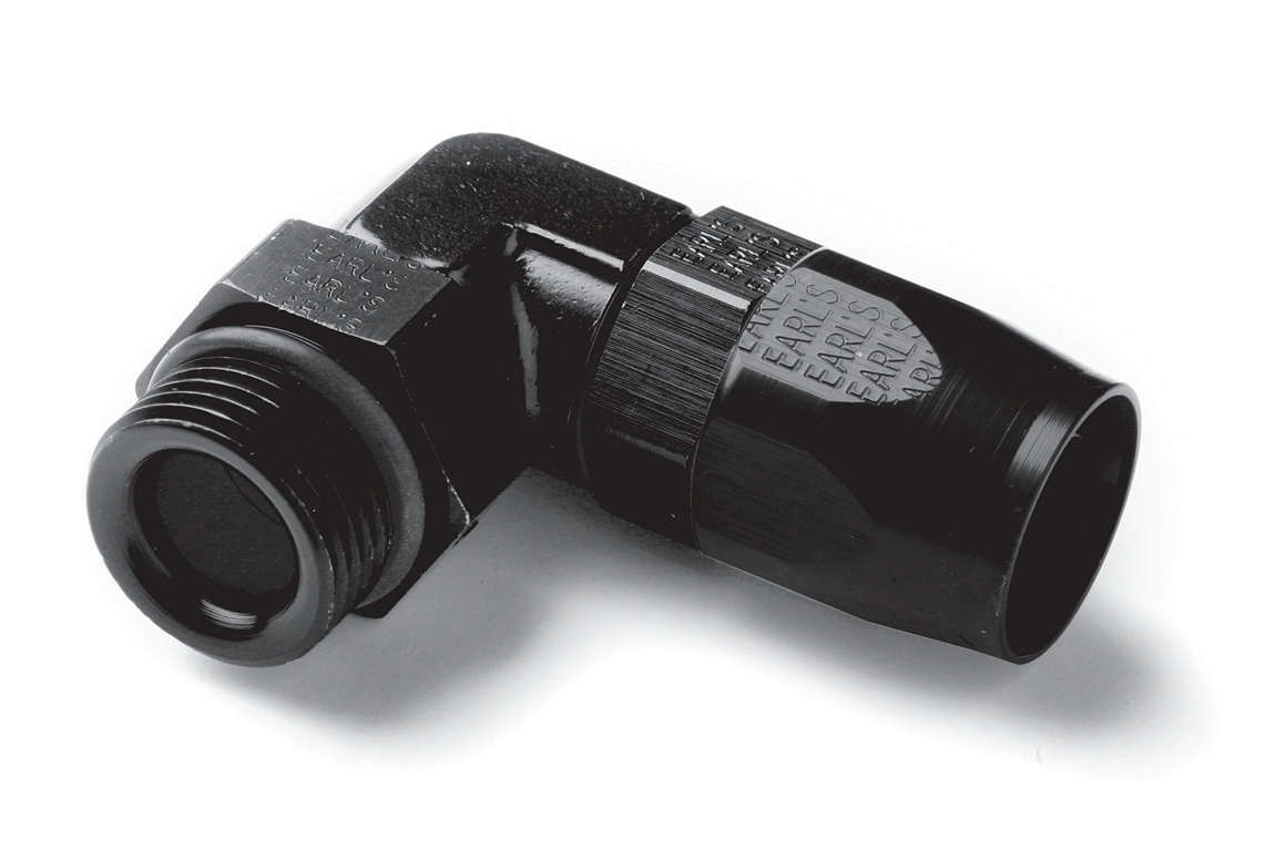 90 Deg #10 to #10 Swivel Fitting Black Hose Ends Earl's Performance