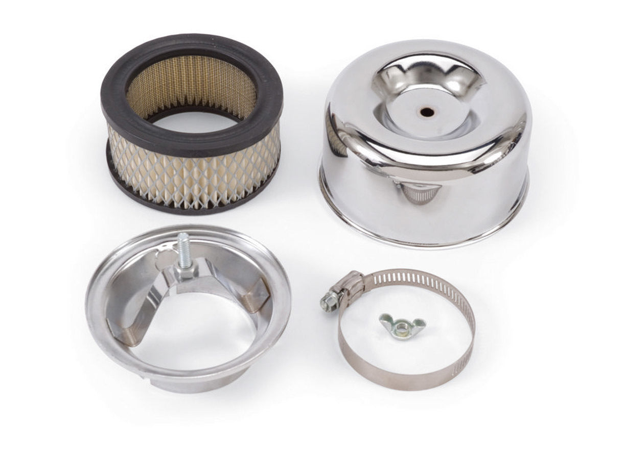 Chrome Round A/C - 94 2bbl. Carb Air Cleaner Assemblies and Air Intake Kits Edelbrock