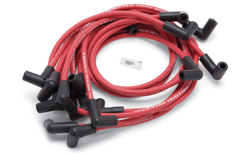 Max Fire Plug Wire Set SBC w/HEI 90 Degree Red Spark Plug Wires Edelbrock