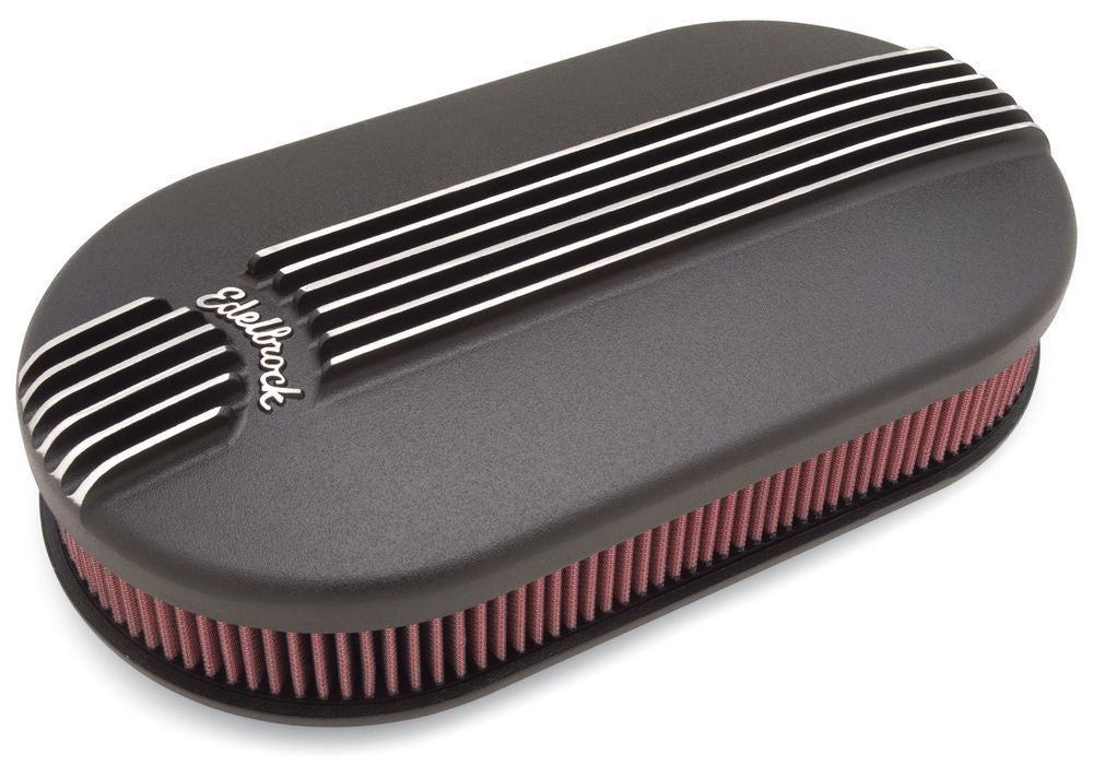 Billet Alum. Dual Carb A/C - Large Oval- Black Air Cleaner Assemblies and Air Intake Kits Edelbrock