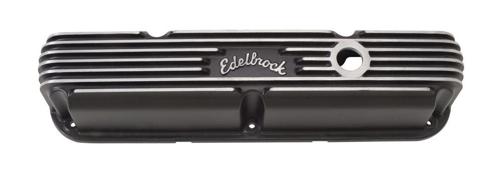 SBM Classic Finned V/C's - Black Valve Covers Edelbrock