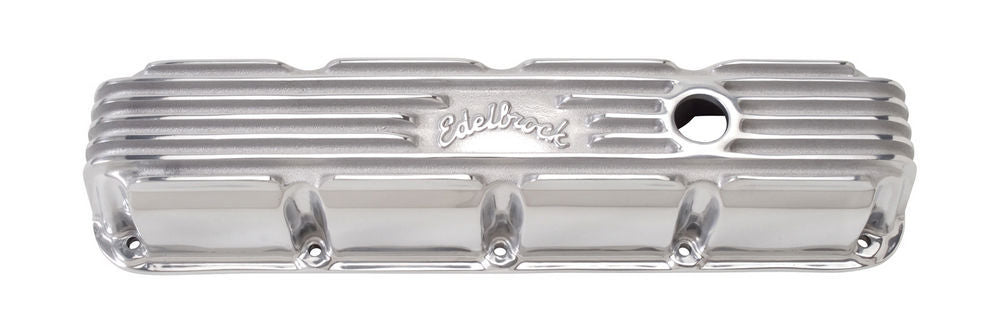 SBM Classic Finned V/C's - Polished Valve Covers Edelbrock