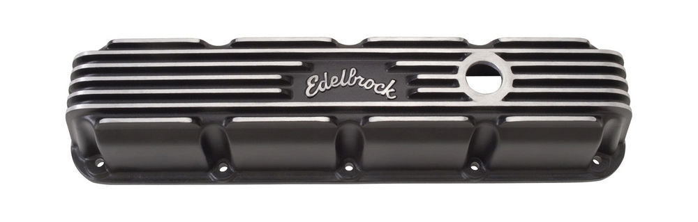 SBM Classic Finned V/C's - Black Valve Covers Edelbrock
