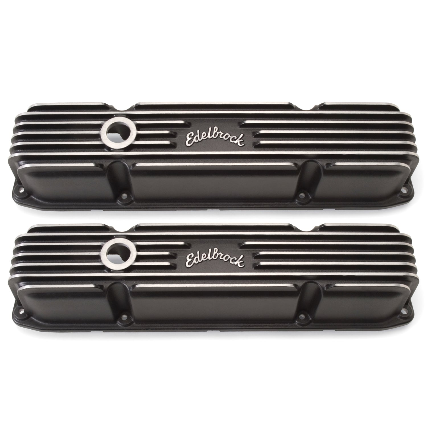 BBM Classic Finned V/C's - Black Valve Covers Edelbrock