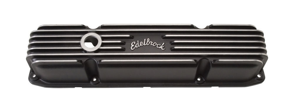 BBM Classic Finned V/C's - Black Valve Covers Edelbrock