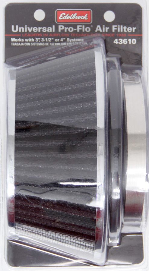 Pro-Flo Air Filter Cone 3.70 Tall Black/Chrome Air Filter Elements Edelbrock