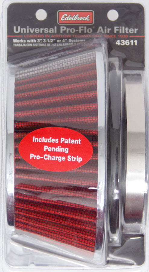 Pro-Flo Air Filter Cone 3.70 Tall Red/Chrome Air Filter Elements Edelbrock