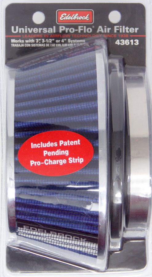 Pro-Flo Air Filter Cone 3.70 Tall Blue/Chrome Air Filter Elements Edelbrock