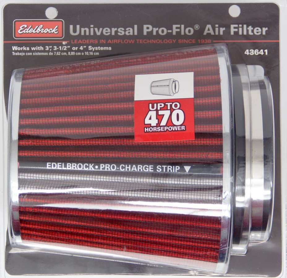 Pro-Flo Air Filter Cone 6.70 Tall Red/Chrome Air Filter Elements Edelbrock