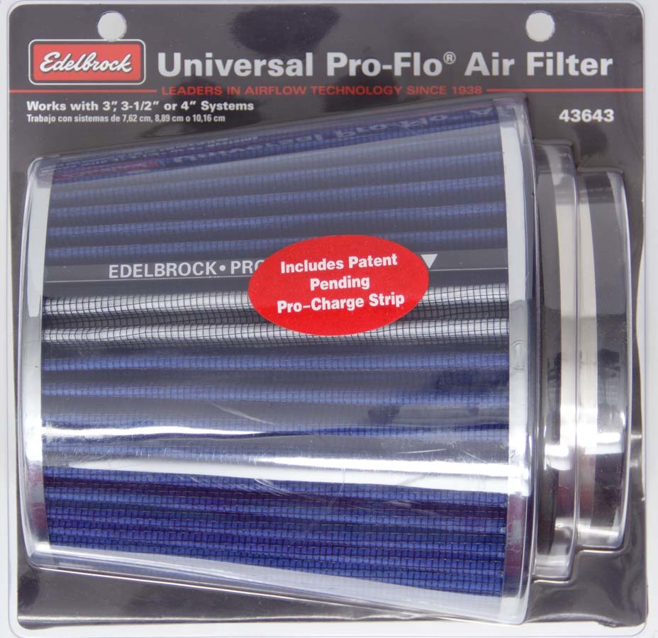 Pro-Flo Air Filter Cone 6.70 Tall Blue/Chrome Air Filter Elements Edelbrock