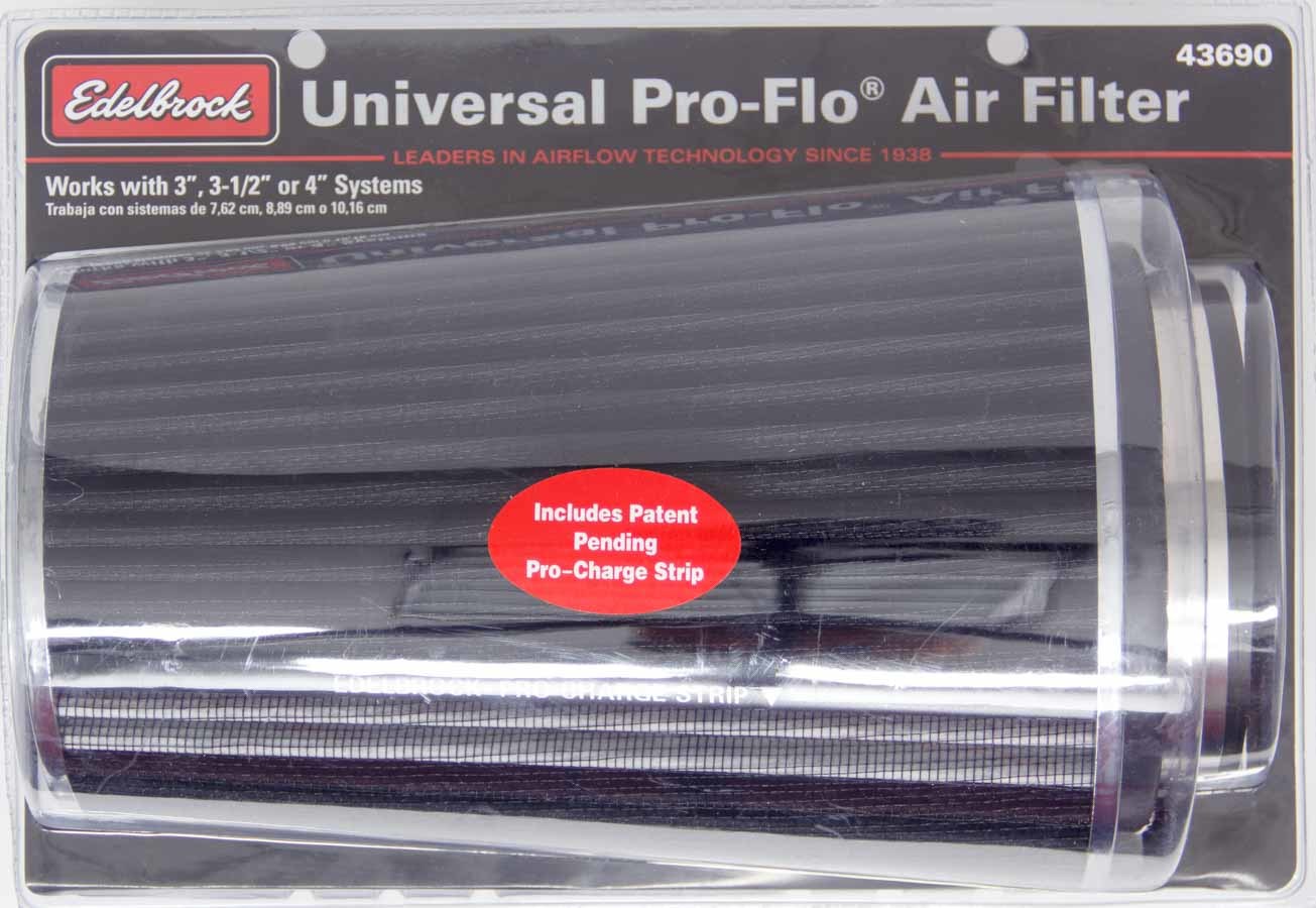 Pro-Flo Air Filter Cone 10.5 Tall Black/Chrome Air Filter Elements Edelbrock