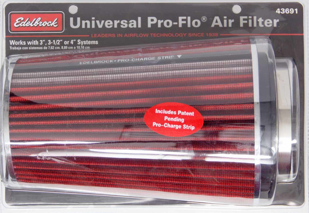 Pro-Flo Air Filter Cone 10.5 Tall Red/Chrome Air Filter Elements Edelbrock
