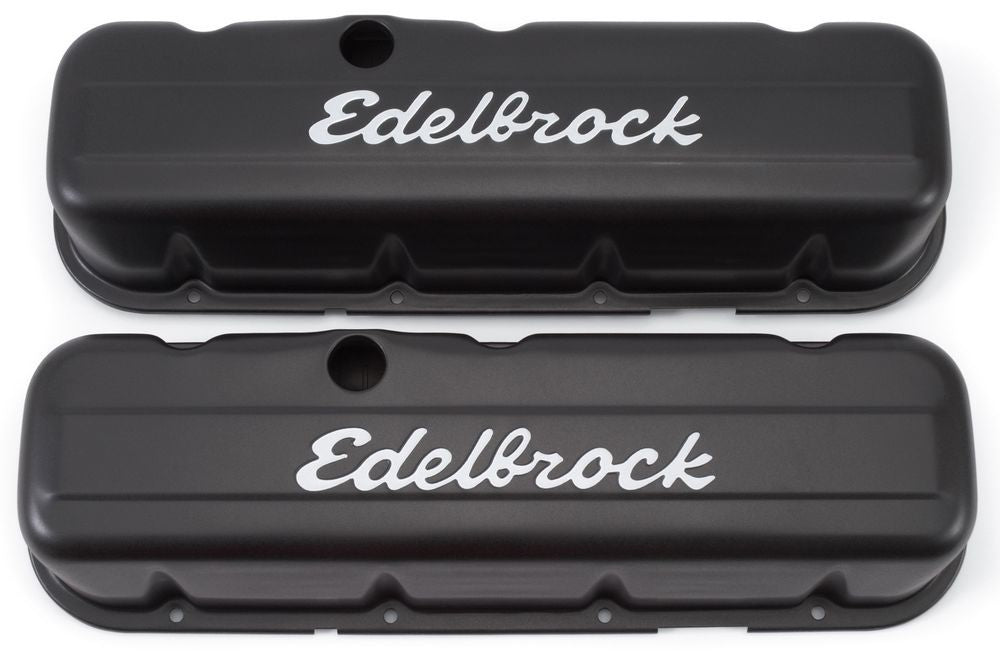 Signature Series Valve Covers - BBC Tall Black Valve Covers Edelbrock