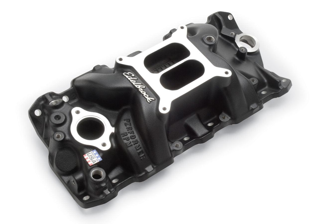 SBC Performer RPM Manifold - Black Intake Manifolds Edelbrock