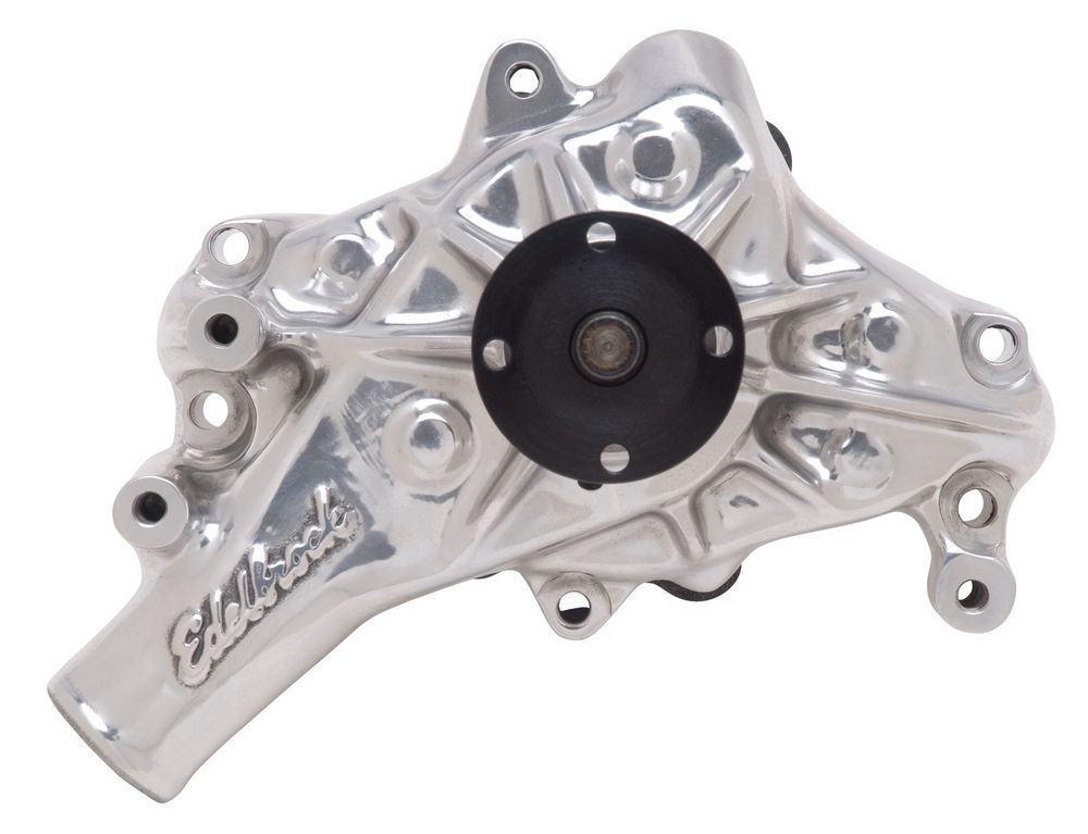 SBC Water Pump - Long Polished Water Pumps - Mechanical Edelbrock